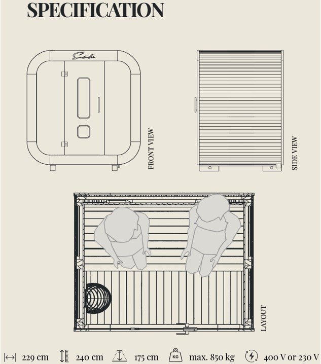 Suncube S 2 Person Outdoor Sauna - Heracles Wellness