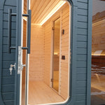 Viking Industrier Luna Outdoor Sauna With Changing Room door open
